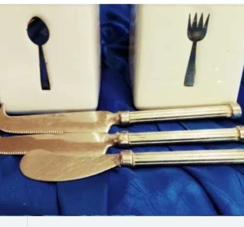 Cutlery holders ceramic + 3 mix 2 Cheese knife+1 butter knife EPNS