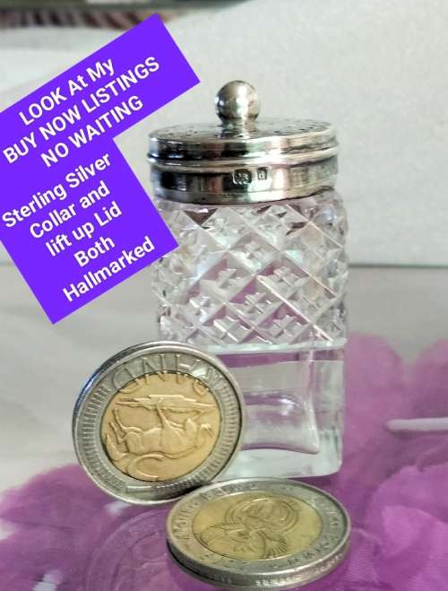 Sterling Silver Lid+Collar HallmarkedWD lion Passant Small Glass Bottle LOOK At My BUY NOW items