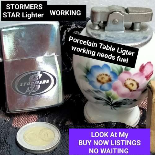 2 LIGHTERs STORMERS STAR +Porcelain table lighter Not Working LOOK At My BUY NOW LISTINGS NO WAITING