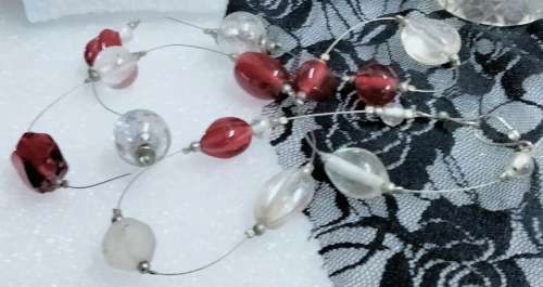 Necklace - Italian glass beads red+clear+frost beads mix shapes +sizes Look At My Buy Now listings