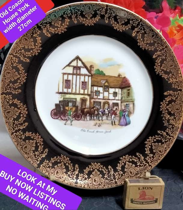 EXQUISITE!!  WALL Plate -Old Coach House York -Black Gilt trim LOOK At My BUYNOW Listings NO WAITING