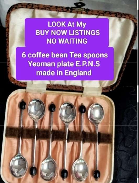 set boxed 6 Coffee bean Tea Spoons  Yeoman Plate EPNS England