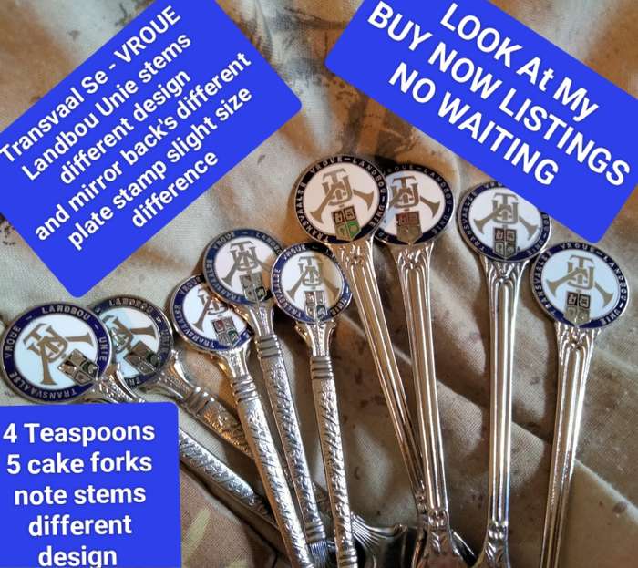 17-Enameled Emblem 13 TRANSVAAL SE-VROUE LANDBOU UNIE Spoon+Cake fork LOOK At my BUY NOW NO WAITING