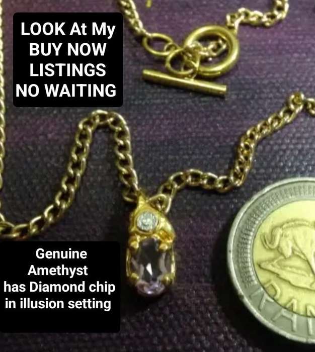 Post-Ordered Circa 1965to1975 Gold tone Genuine Amethyst+Diamond chip LOOK At My BUY NOW-NO WAITING