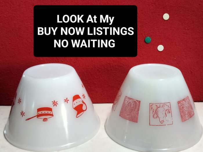 3 Milk Glass Mixing Bowls Decor Novelty green JAJ England LOOK AT MY BUY NOW LISTINGS NO WAITING