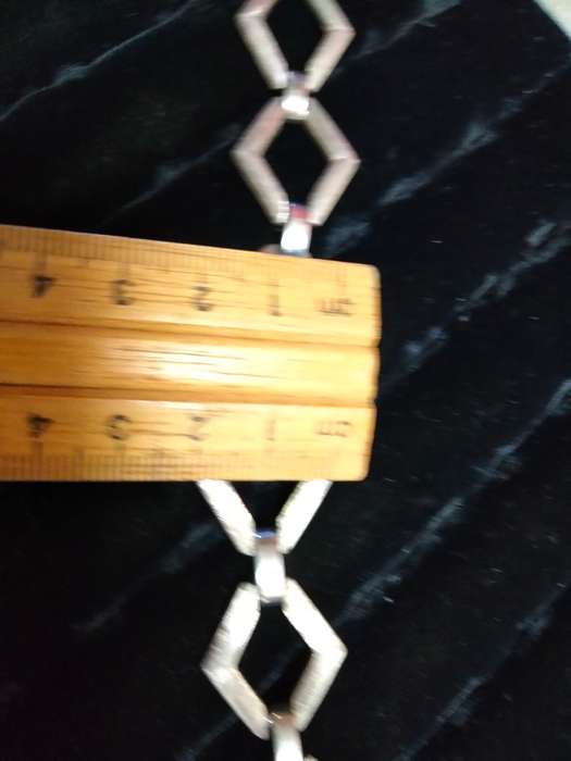 925 Silver Gilt Italian Bracelet Textured Cutout Double Triangles +Plain flat crossover square links