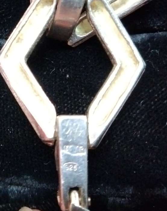 925 Silver Gilt Italian Bracelet Textured Cutout Double Triangles +Plain flat crossover square links