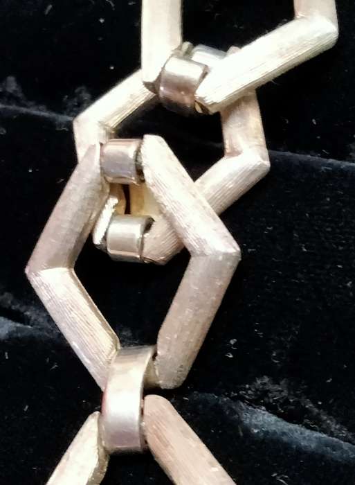 925 Silver Gilt Italian Bracelet Textured Cutout Double Triangles +Plain flat crossover square links