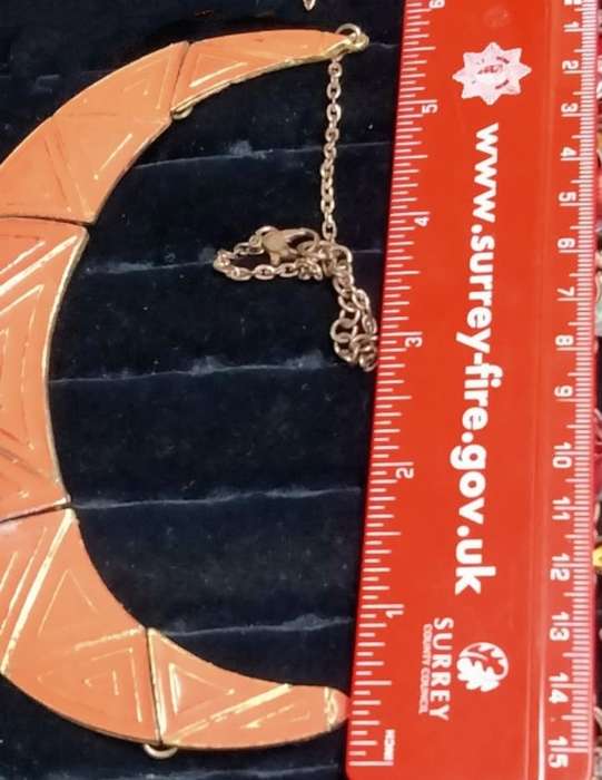 NECKLACE - TRIANGLE SHAPE Orange Trim gold+Gold tone Metal LOOK At My BUY NOW LISTINGS NO WAITING