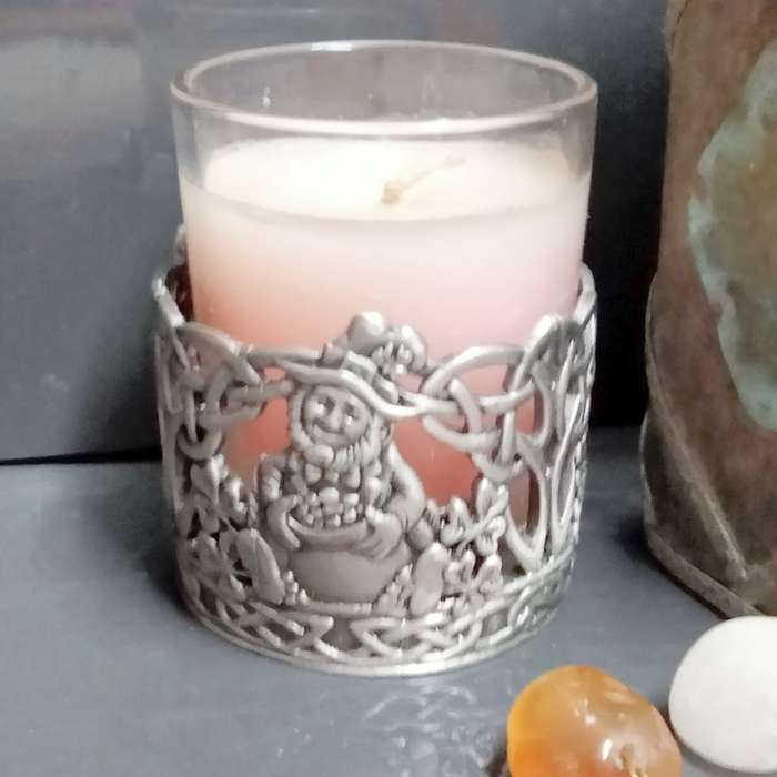 6*ITEMS*Celtic knot PEWTER Candle holder Candle in GLASS Small Treasure chest+3 Semi Precious stones