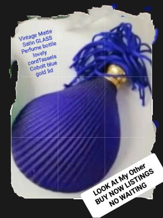 Perfume bottle COBOLT blue Matt satin glass blue gold lid tassels shell embossed Design LOOK
