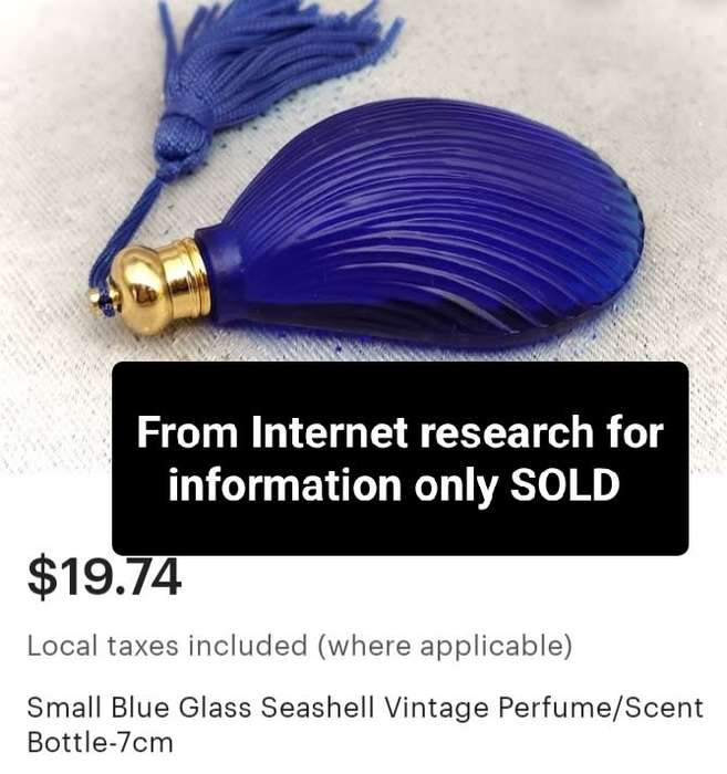 Perfume bottle COBOLT blue Matt satin glass blue gold lid tassels shell embossed Design LOOK