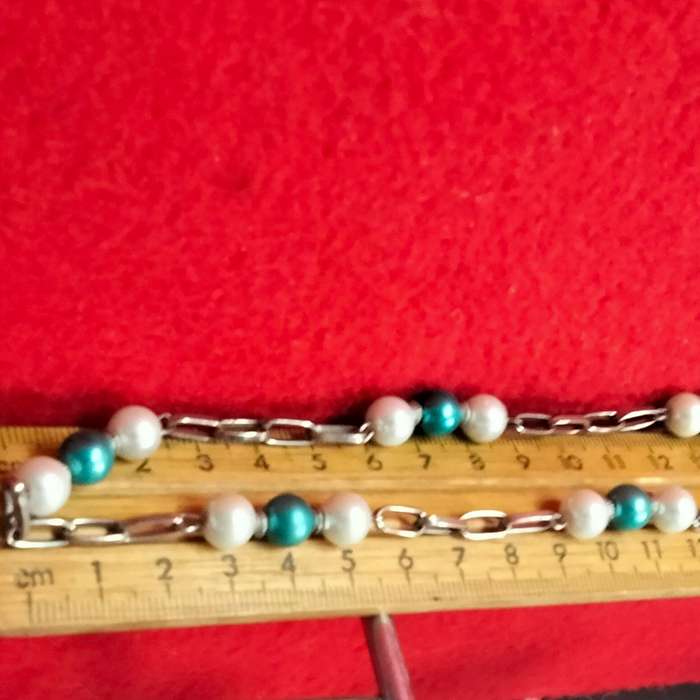 NECKLACE-Pendant+heart-7 Dangles Glass Beads BlueTurquoise WhiteLOOK At My BUY NOW items NO WAITING