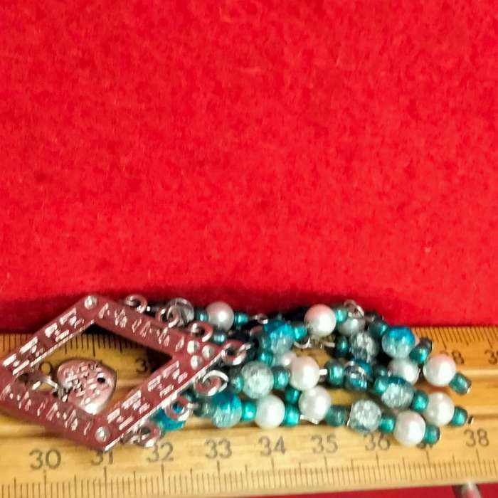 NECKLACE-Pendant+heart-7 Dangles Glass Beads BlueTurquoise WhiteLOOK At My BUY NOW items NO WAITING