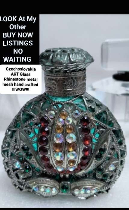Bohemian Perfume Bottle Rhinestone Crystal Mesh Hand Crafted Czechoslovakia