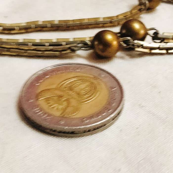 Necklace circa1950/6Os Chain Gold Metal links thin silver in middle links Gold balls spacers acrylic