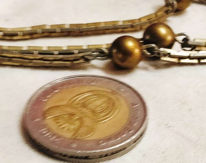 Necklace circa1950/6Os Chain Gold Metal links thin silver in middle links Gold balls spacers acrylic