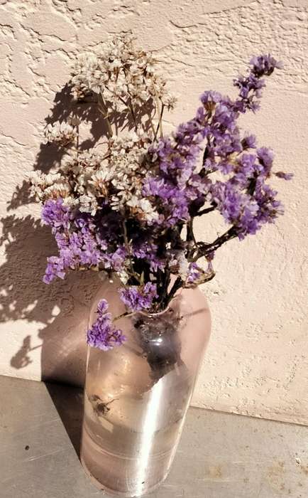 VASE Tall Flowers glass thick clear cylindrical tall round top small top opening thick hand blown