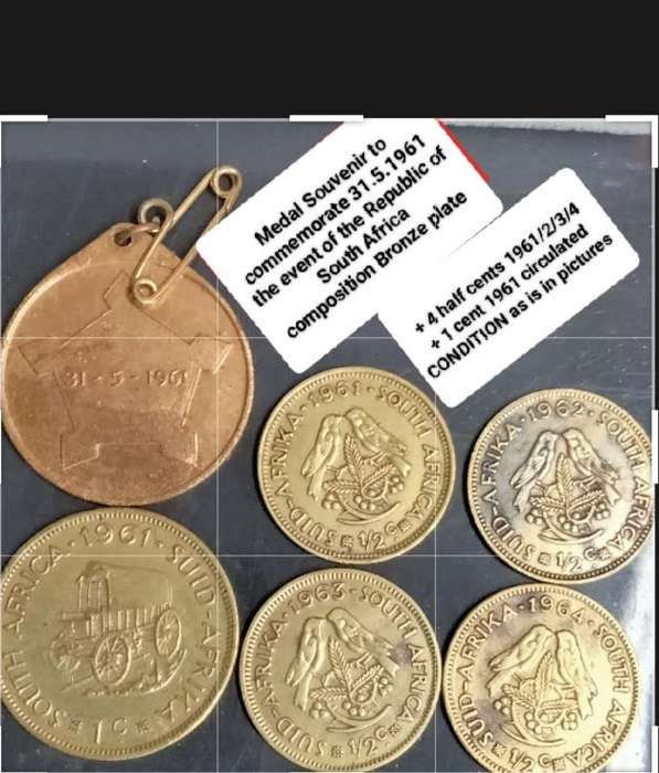 Souvenir Events Medal 31.5.1961 Formation of the Republic S.A. Bronze plate+60sCoins1/2 cents