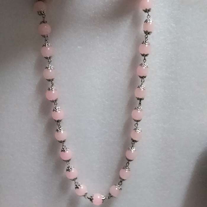 1 NECKLACE - Rose quartz glass beads+spacers metal Chain look at my Buy Now listings - No Waiting