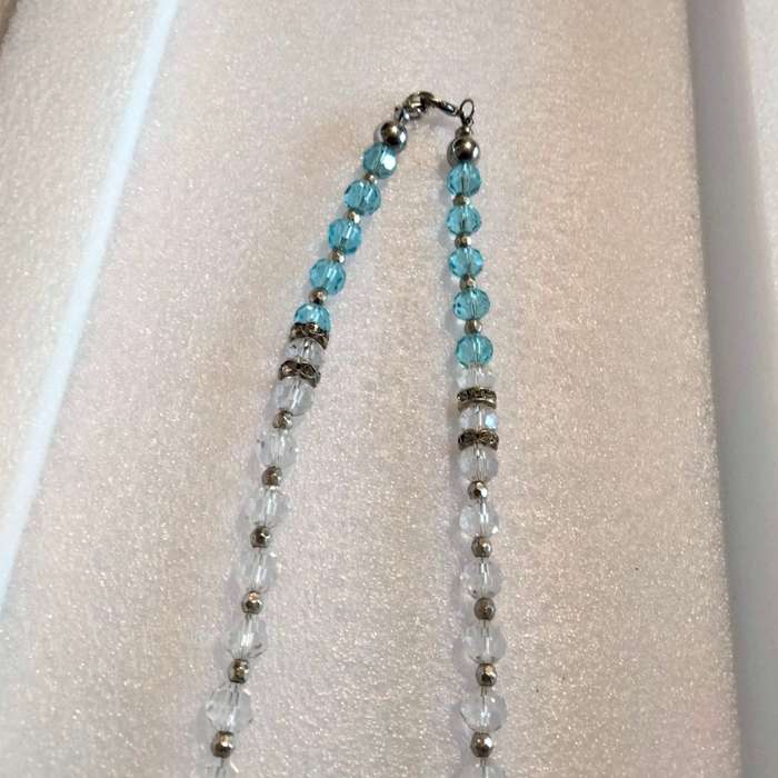 NECKLACE-Vintage Italian glass beads blue+clear mix shapes size spacers look at my Buy Now listings