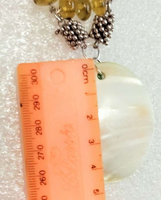 Necklace - amber lampwork glass beads handmade pendant Mother of Pearl -  floral bouquet on