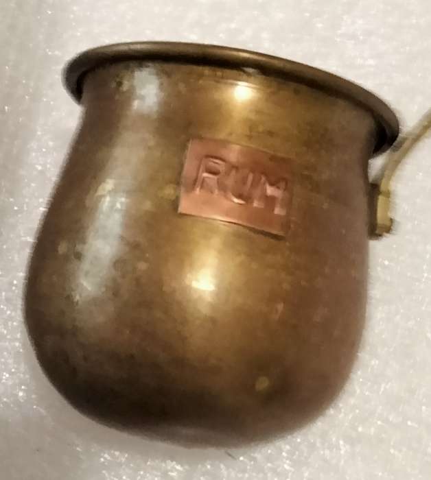 1 brass  RUM dipper long brass  handle oxidation PATINA - on RUM label is copper LOOK At My BUY NOW