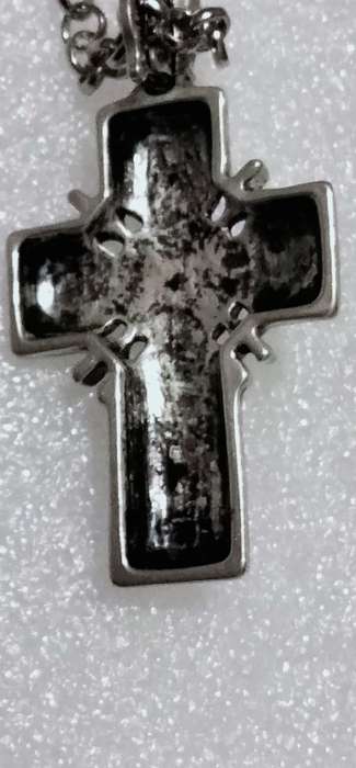 Pendant - Cross  Large Central faux Pearl + chain SILVER TONE metal