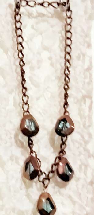NECKLACE mod metal chain Glass beads Blue+Copper LOOK At My BUY NOW-NO WAITING