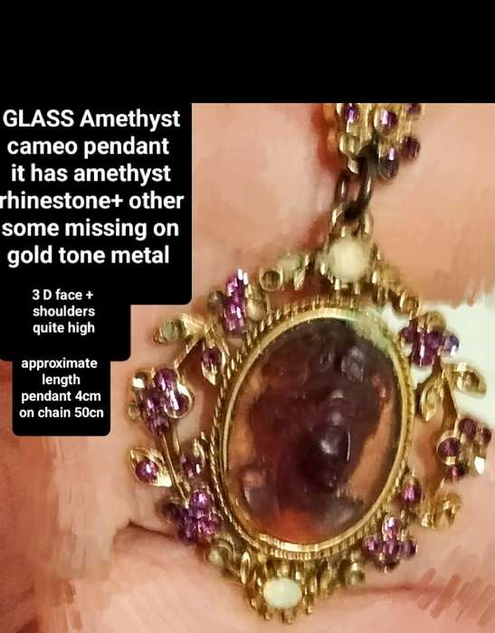 Necklace glass Amethyst 3D head+ shoulder edges Rhinestone Look at my Buy Now listings No Waiting