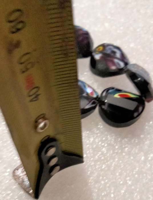 Necklace Murano glass Lampwork black flat back hand made flowers red yellow blueish Lobster clasp