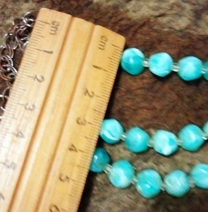 Necklace - Bib 3 Strand composite graduating blue white swirls round beads