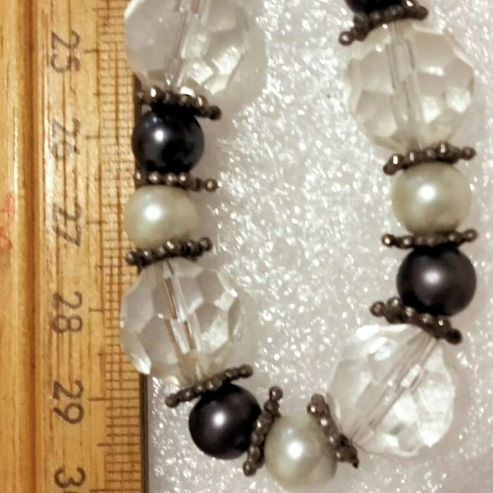 Necklace Czecholavakia large cut glass faceted crystals + cream+ grey Blue Pearls faux
