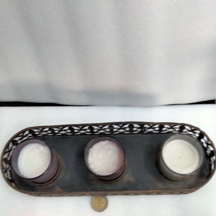 3 candle holders glass+used candles+Metal Rectangular flurdelys design LOOK At My BUY NOW NO WAITING