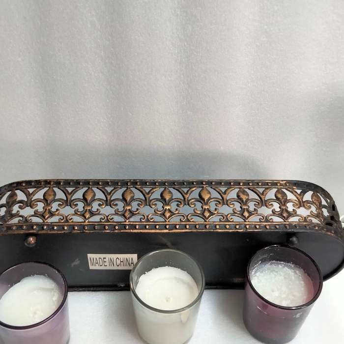 3 candle holders glass+used candles+Metal Rectangular flurdelys design LOOK At My BUY NOW NO WAITING