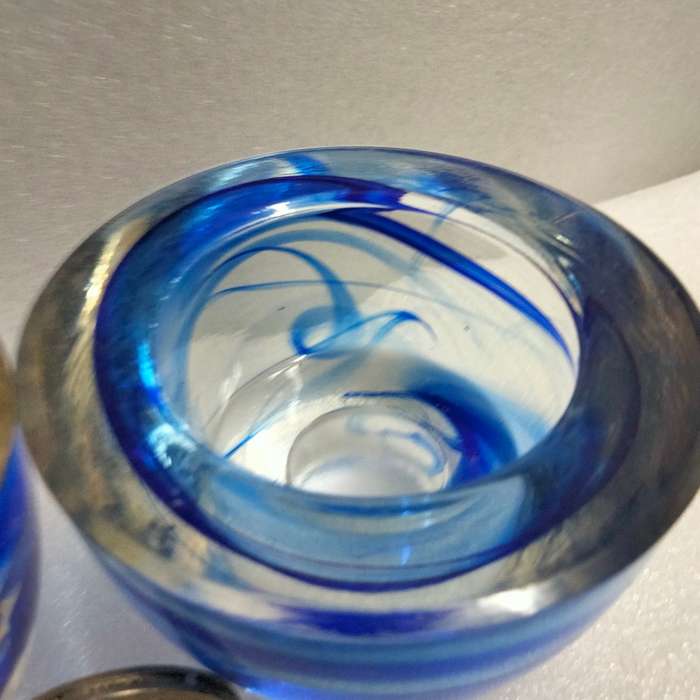 2 Cobolt Swirl Glass Candle holder Votive Tea Light or Taper-Thick sturdy LOOK At MY BUY NOW LISTING