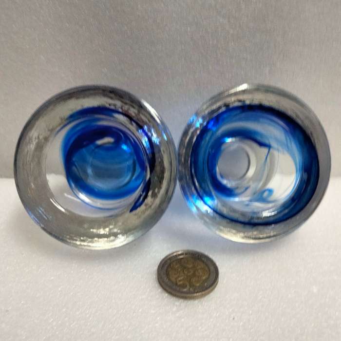 2 Cobolt Swirl Glass Candle holder Votive Tea Light or Taper-Thick sturdy LOOK At MY BUY NOW LISTING
