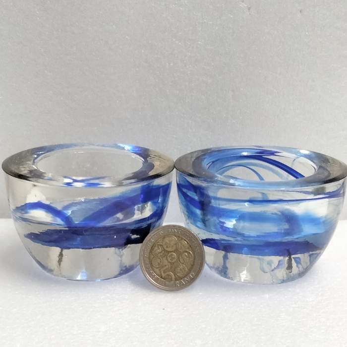 2 Cobolt Swirl Glass Candle holder Votive Tea Light or Taper-Thick sturdy LOOK At MY BUY NOW LISTING