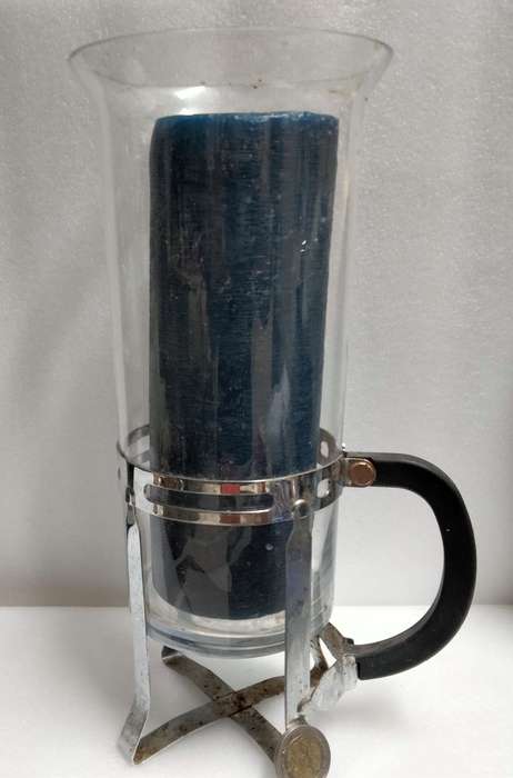 Unusual *Metal +Glass Hurricane Candle holder + Tall candle used *LOOK At MY BUY NOW LISTING