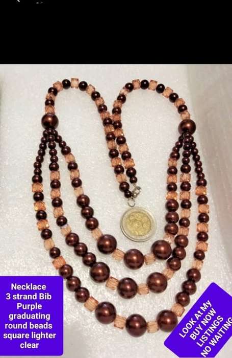 NECKLACE Bib  purple glass beads interspaced square lighter LOOK at my BUY NOW LISTINGS NO WAITING