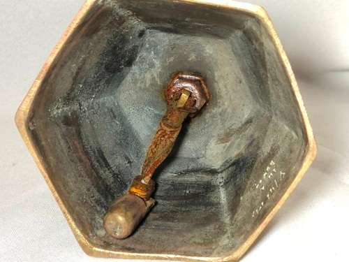 VERY UNIQUE ORIENTAL HEXAGON BRASS HAND CARVED BELL - (9.5 X 17CM (H))