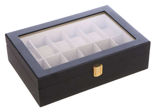 12 Slot Black Wood Watch Display Case Jewelry Storage Organizer   Unboxed