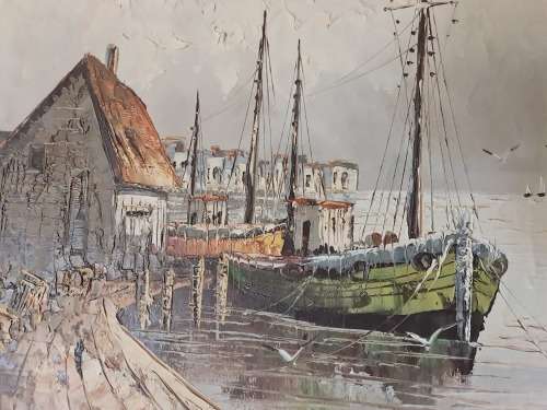 W. Jones Harbour Oil on Canvas Original Art