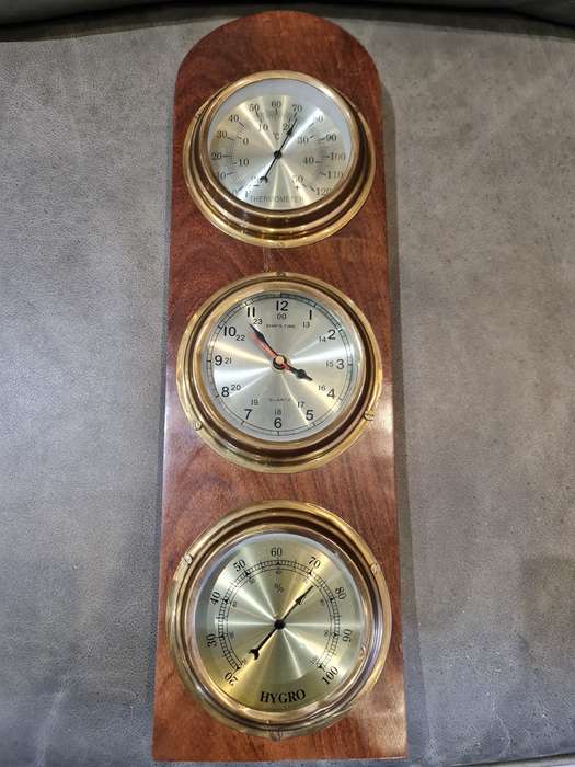 Vintage Weather Station With Hydrometer, Clock and Thermometer