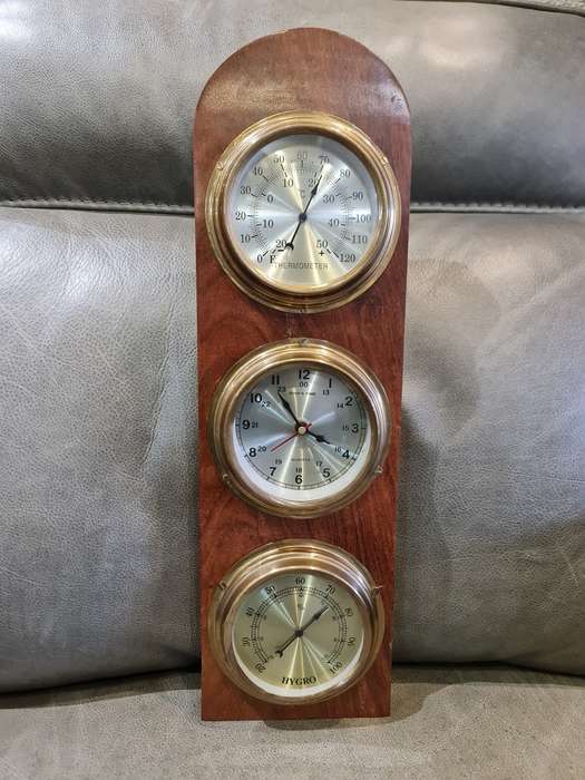 Vintage Weather Station With Hydrometer, Clock and Thermometer