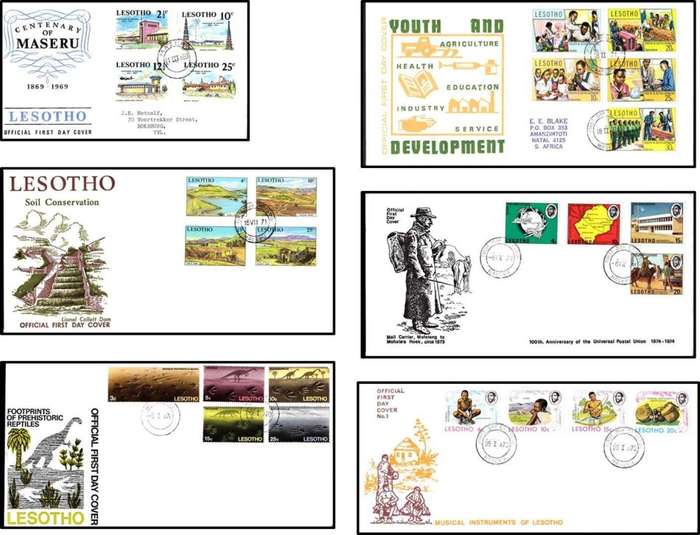 20 x Lesotho FDCs (1969-1982 ) Including High Value Bird Definitive - 1 x BID/COVER