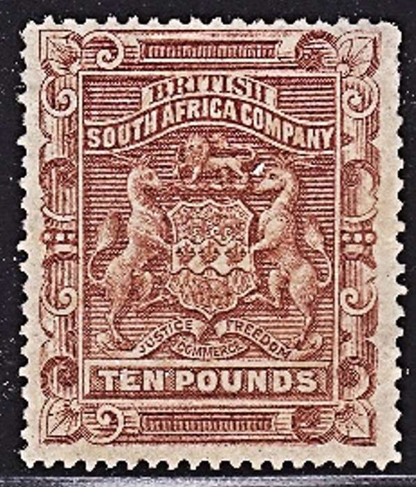 1892 BSAC £10 Brown MM(*) - NO GUM  *** CV for MM(*)  R95,000 ***