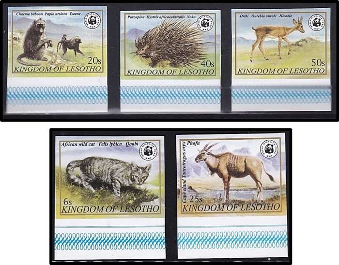 1982 Lesotho WWF Wildlife UMM(**) Set in SCARCE IMPERF Marginal Singles