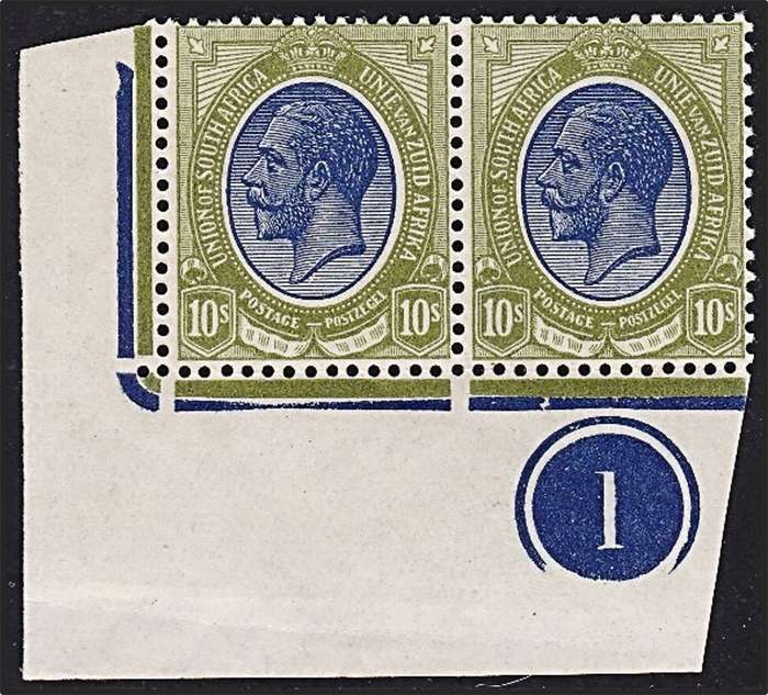1913 Union 10/- KH CC.15a Pl.1 UMM(**) Pair -  Broken Jubilee Line @ CV  R180,000