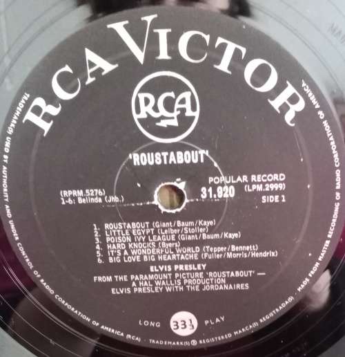 Elvis - Roustabout 33.1/3 RPM record.